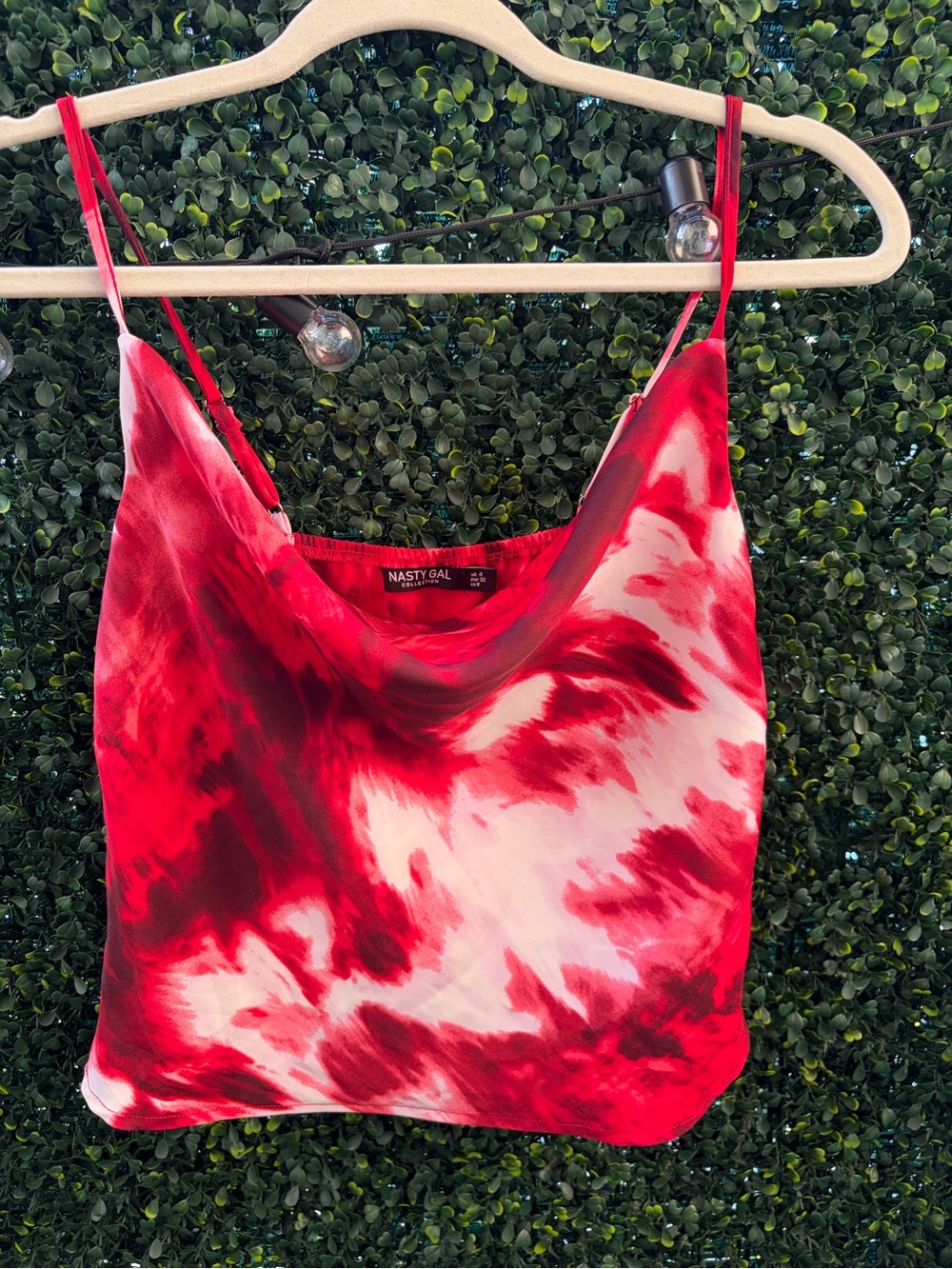 Nasty Gal Red and White Tie-Dye Cowl Neck Cami